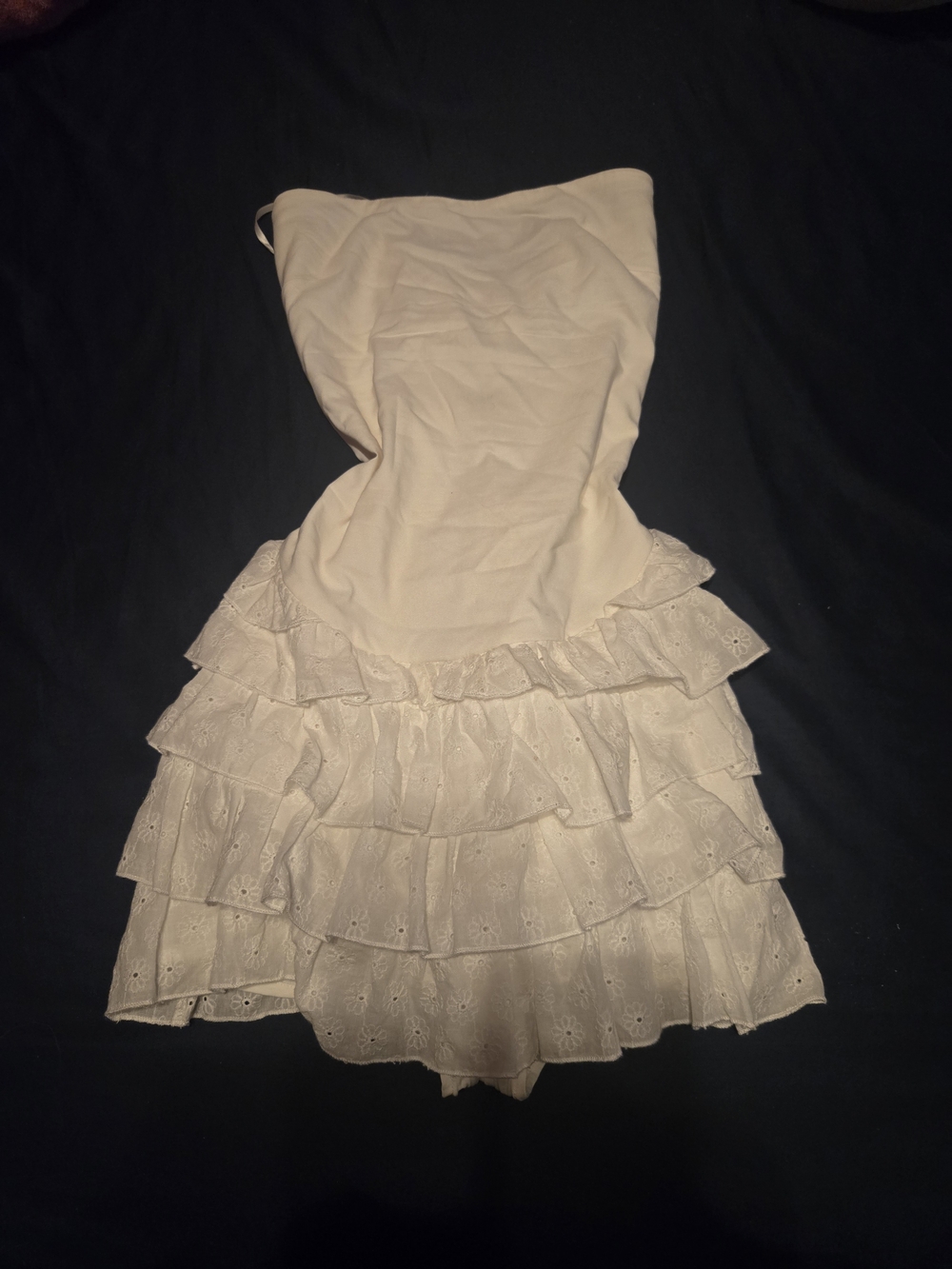 White Strapless Ruffle Tiered Mini Dress